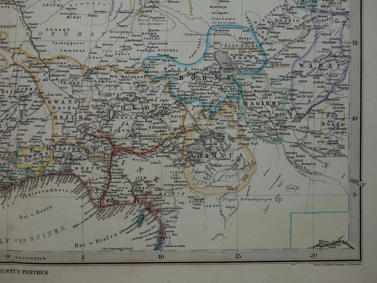 AFRICA Old map of Northwest Africa in 1886 Large original map of Sahara Gold Coast Sahel Senegal Nigeria
