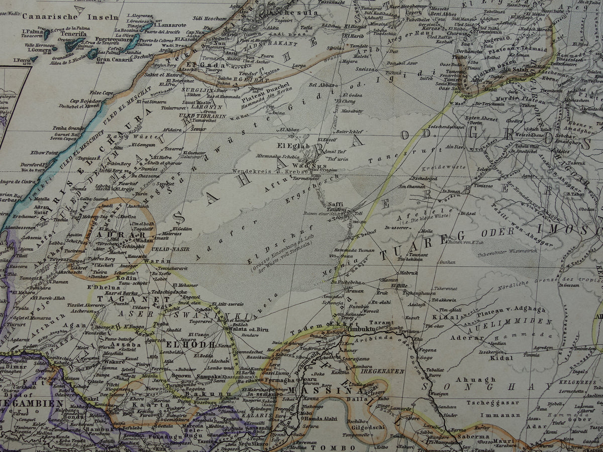 AFRICA Old map of Northwest Africa in 1886 Large original map of Sahara Gold Coast Sahel Senegal Nigeria