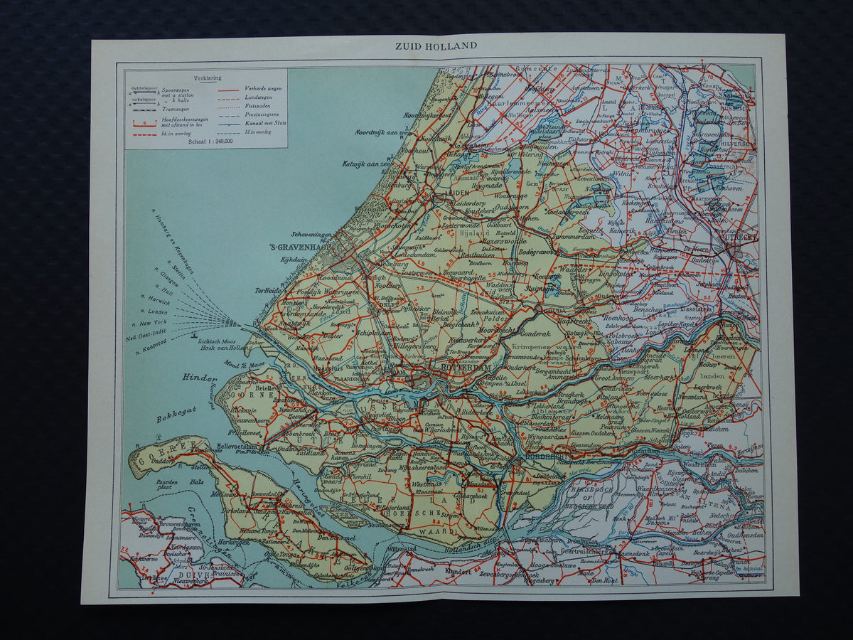 South Holland Old map of the province of South Holland from 1939 original vintage historical map