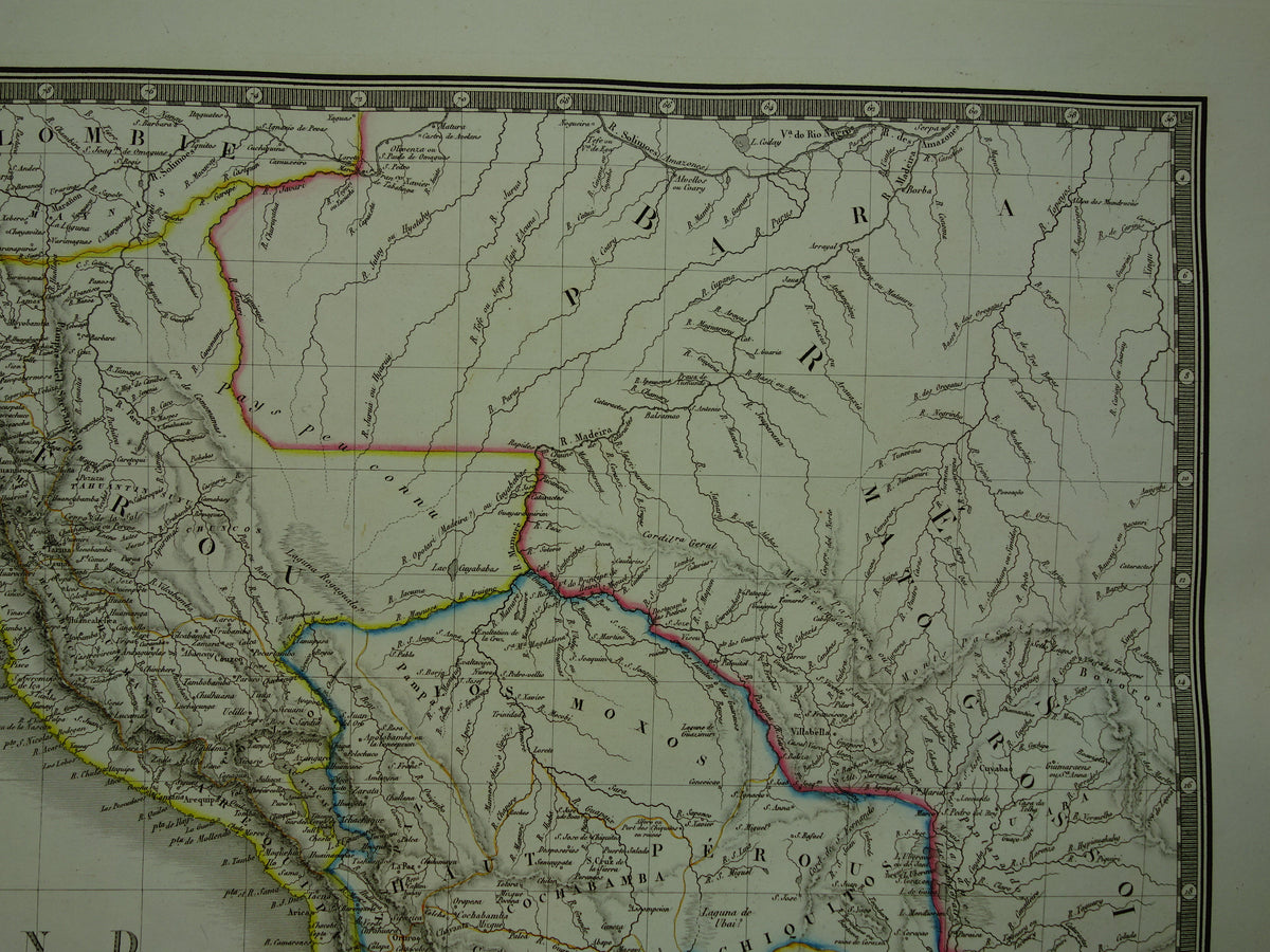 Zuid-Amerika grote oude Franse kaart van Peru Bolivia Argentinië Paraguay originele antieke handgekleurde landkaart