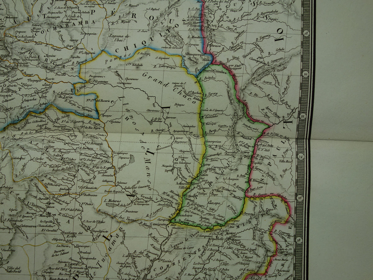 Zuid-Amerika grote oude Franse kaart van Peru Bolivia Argentinië Paraguay originele antieke handgekleurde landkaart