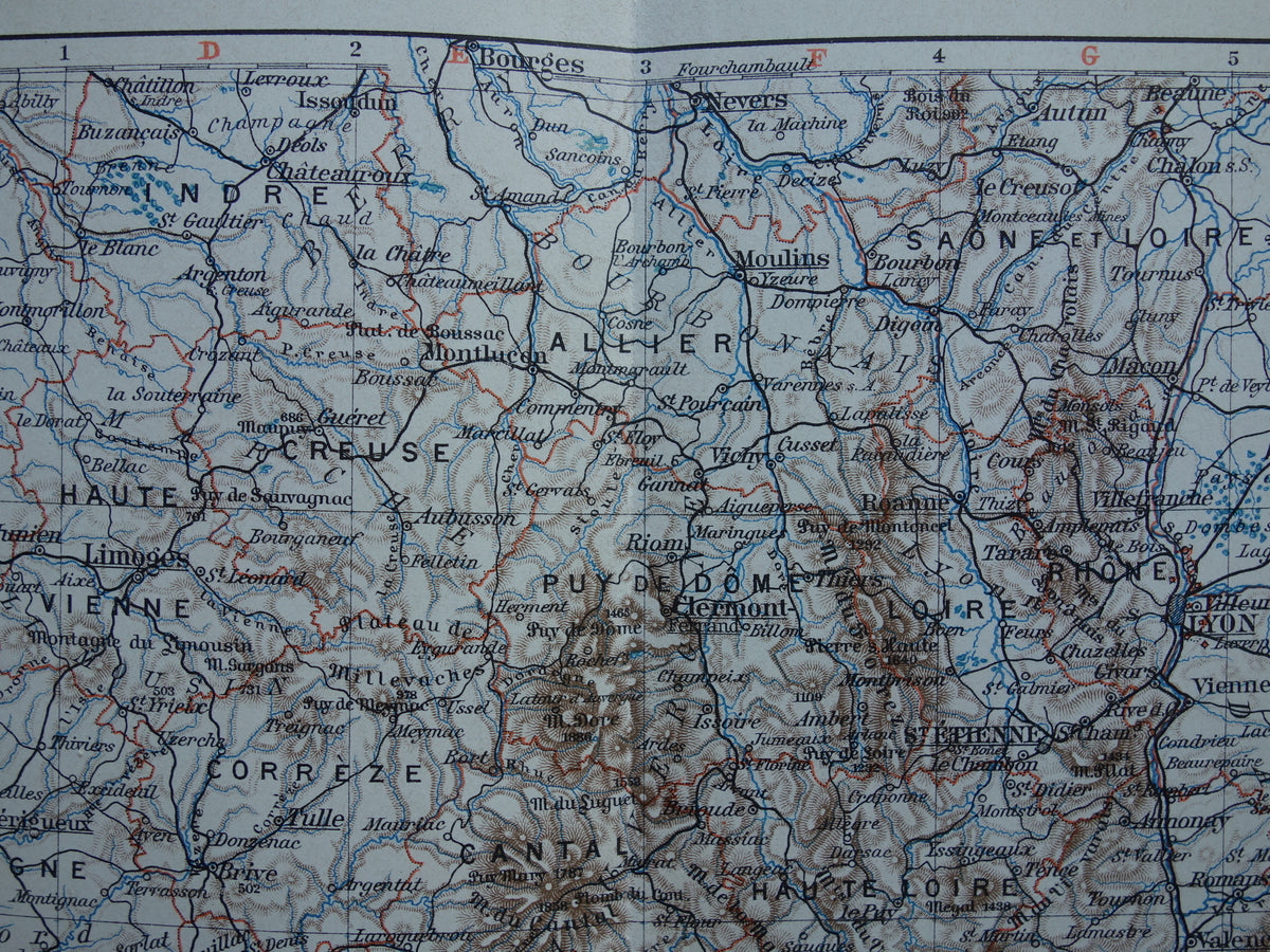 FRANKRIJK oude kaart van Zuid-Frankrijk 1905 originele antieke Duitse landkaart