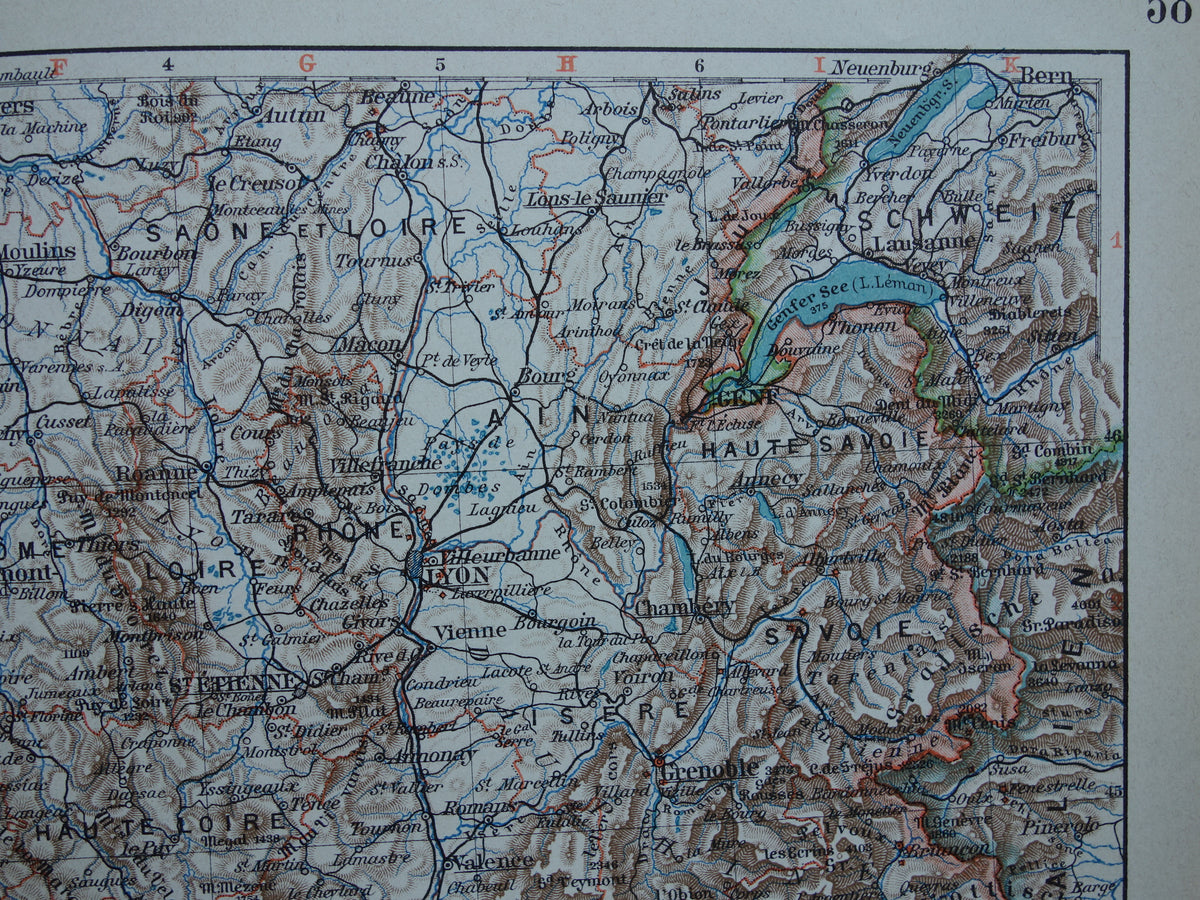 FRANKRIJK oude kaart van Zuid-Frankrijk 1905 originele antieke Duitse landkaart