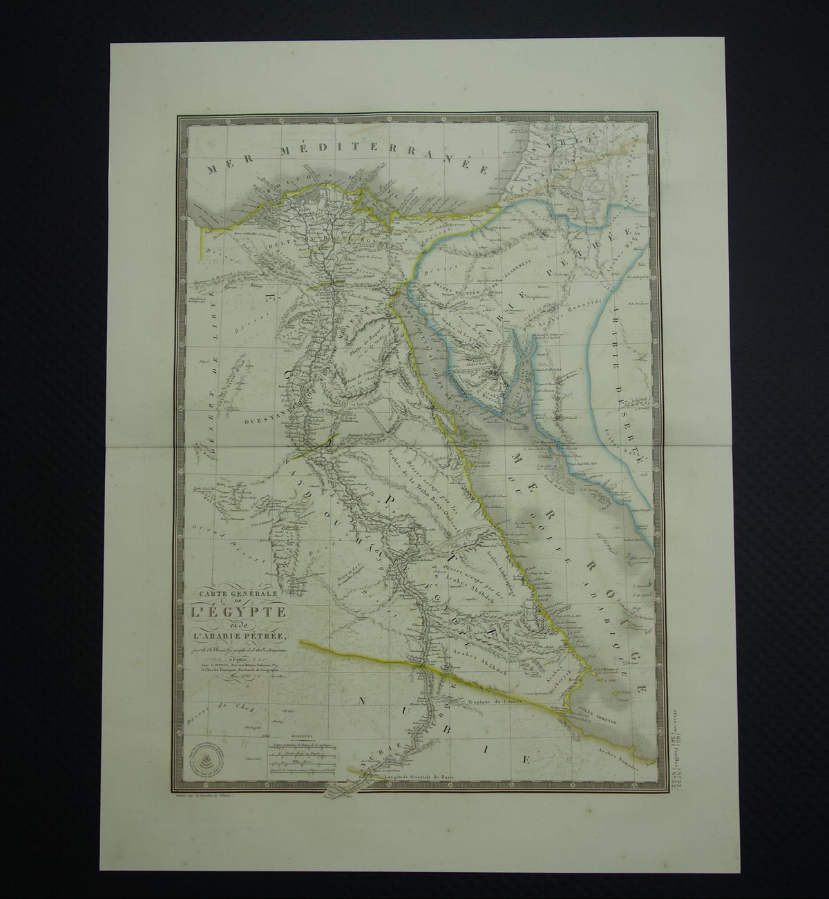 EGYPTE 200+ jaar oude kaart uit 1822 Grote originele antieke Franse kaart Sinaï Soedan