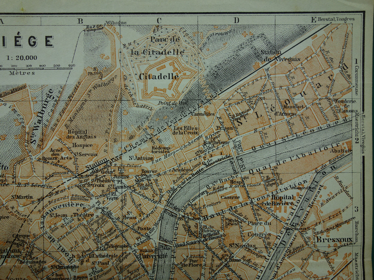 Oude kaart van Luik België uit 1910 originele antieke plattegrond Luik carte de Liège vintage kaarten