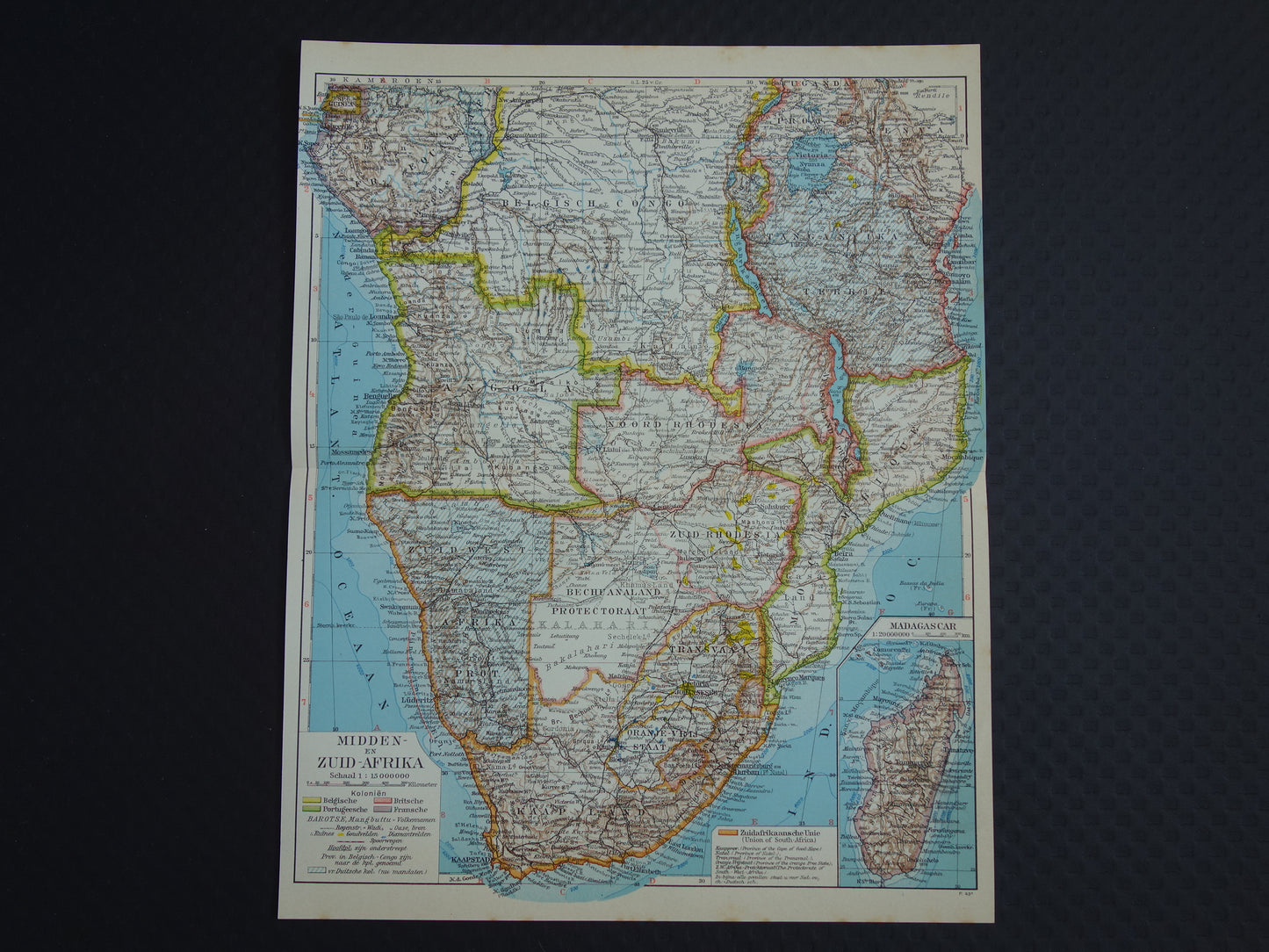 Oude kaart van Midden- en Zuid-Afrika in 1939 originele Nederlandse historische landkaart