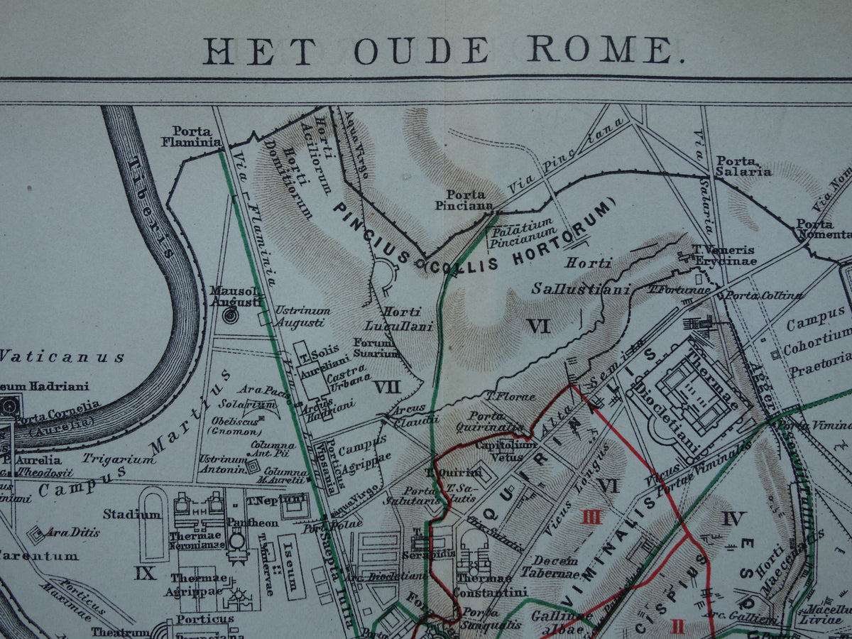 Oude plattegrond van Rome in de klassieke oudheid uit 1921 originele Nederlandse antieke kaart van Rome Forum Romanum