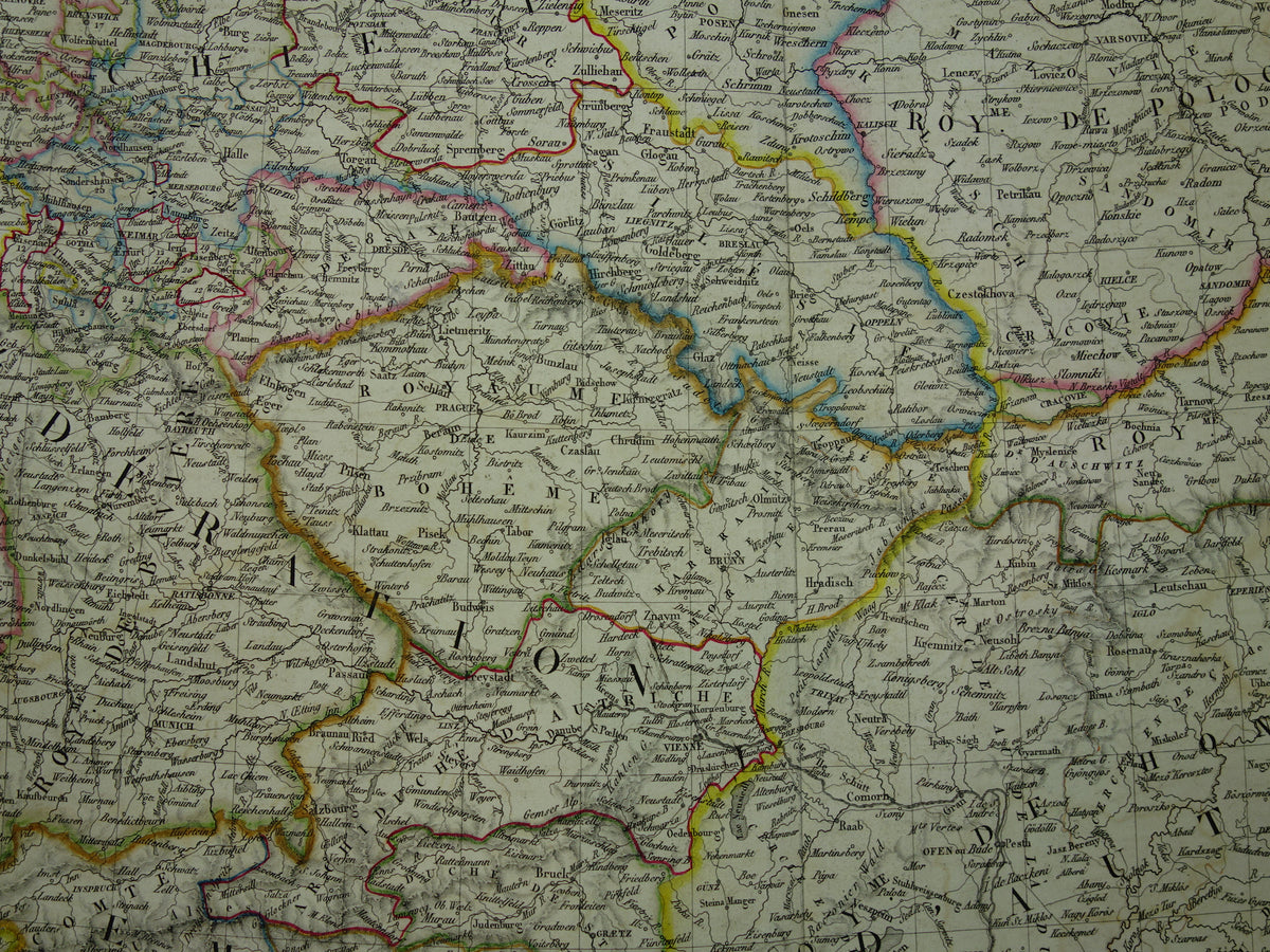 CENTRAL EUROPE old map from 1830 Germany Poland Austria Hungary Large original antique French map