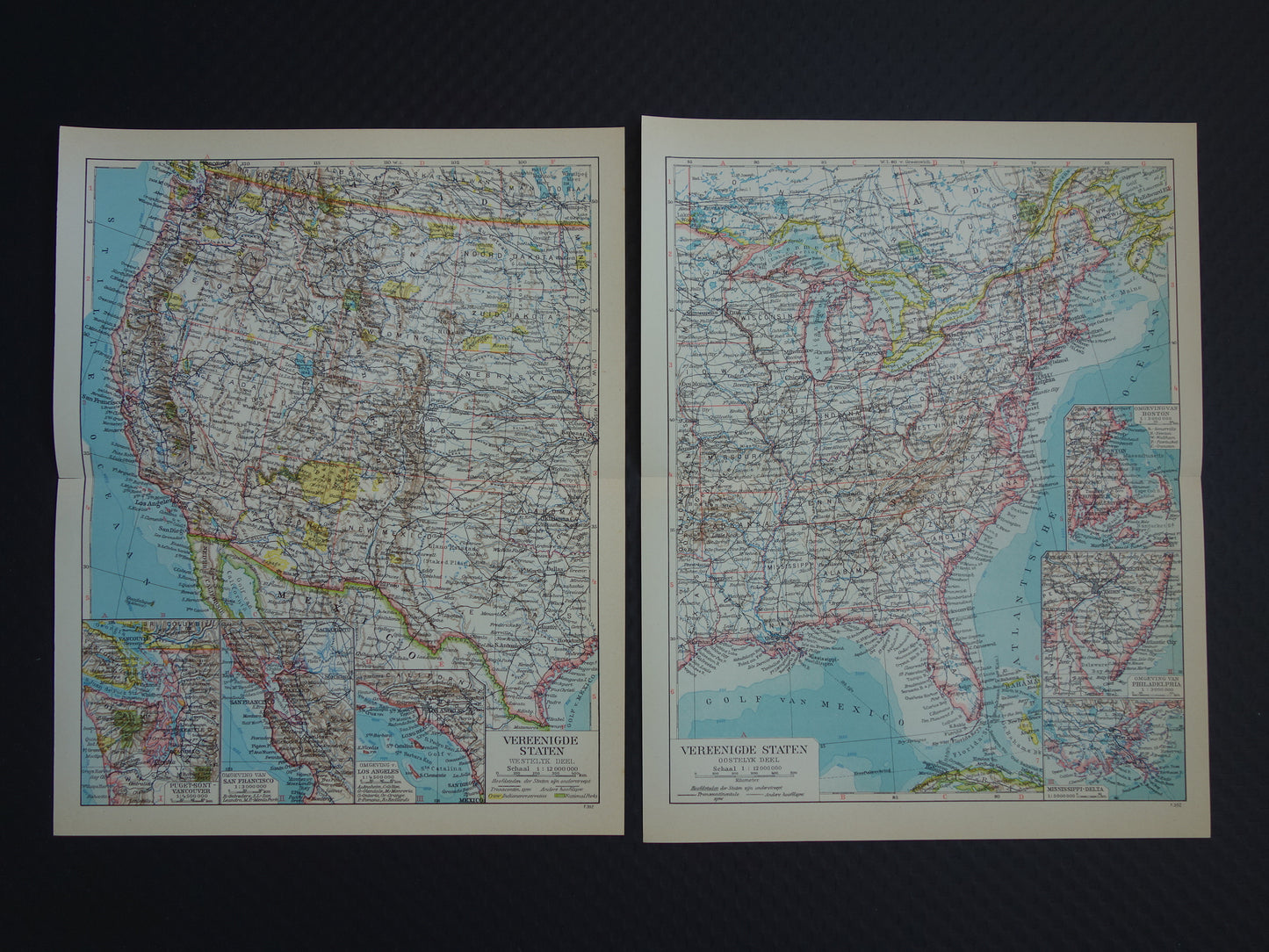 UNITED STATES old Dutch map of the USA in 1939 in two parts - original vintage map