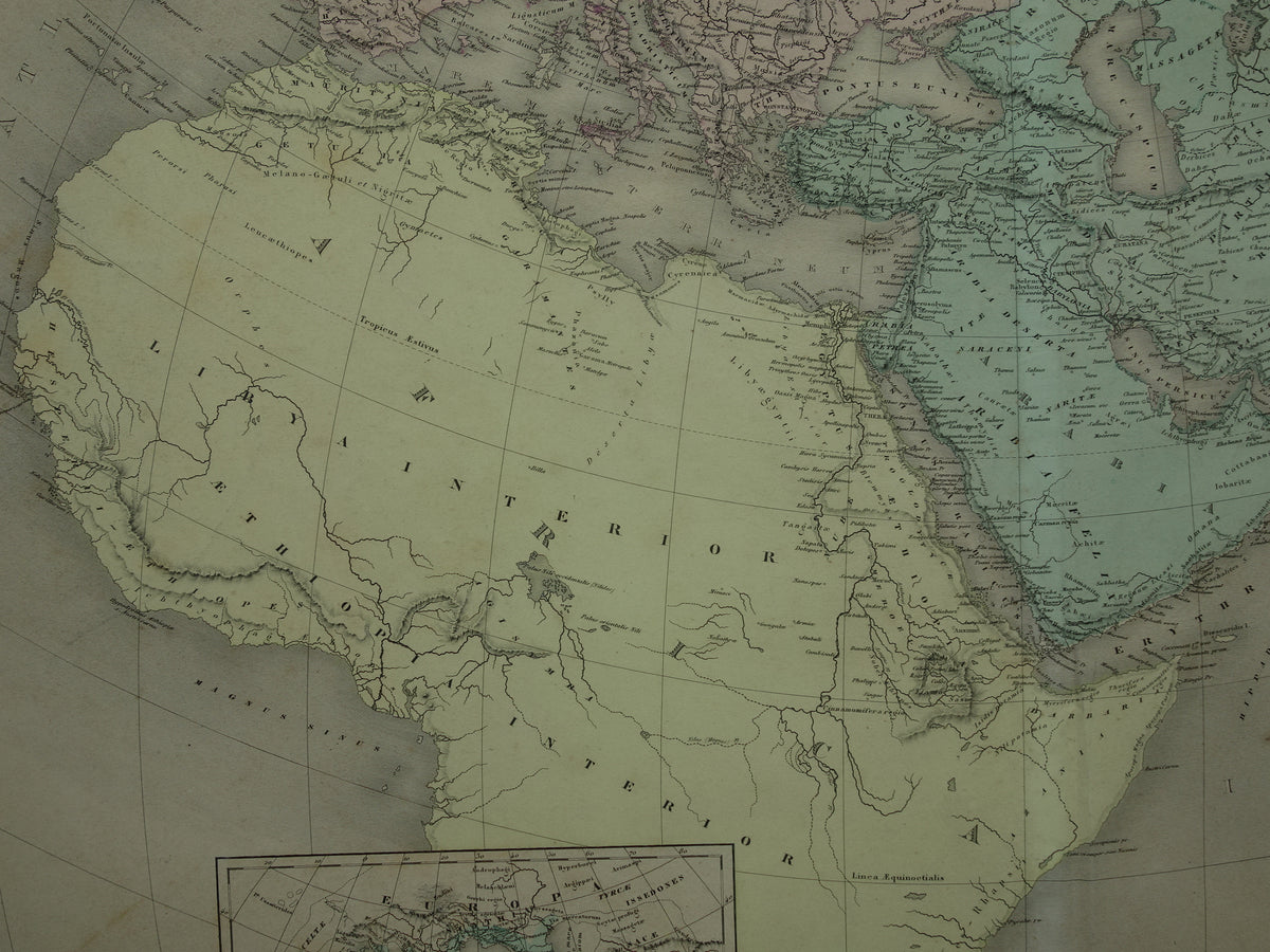 Oude Wereldkaart van Klassieke Oudheid 1880 zeer grote kaart van de wereld Ptolemaeus Herodotus