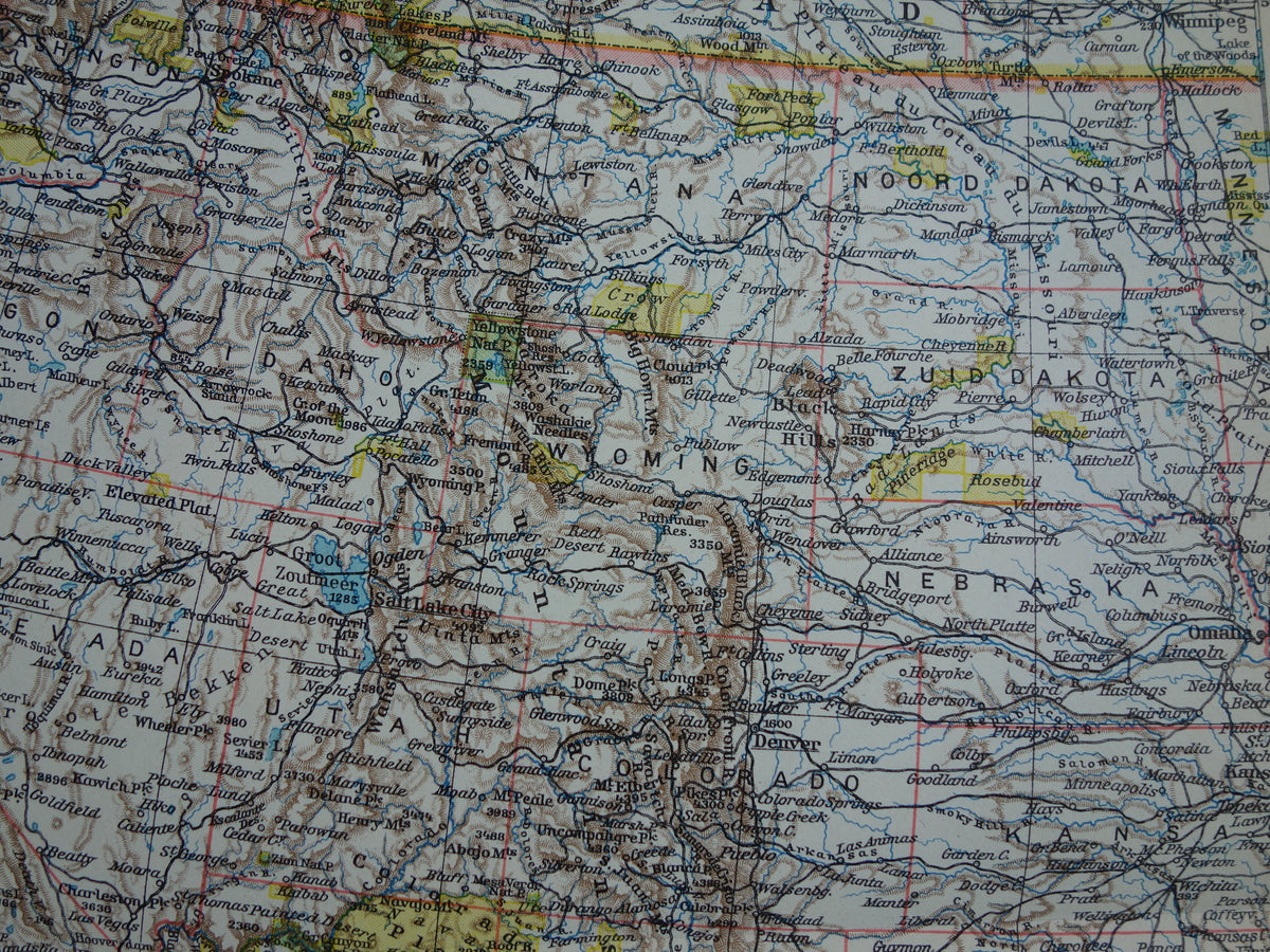 VERENIGDE STATEN oude Nederlandse kaart van de VS in 1939 in twee delen - originele vintage landkaart