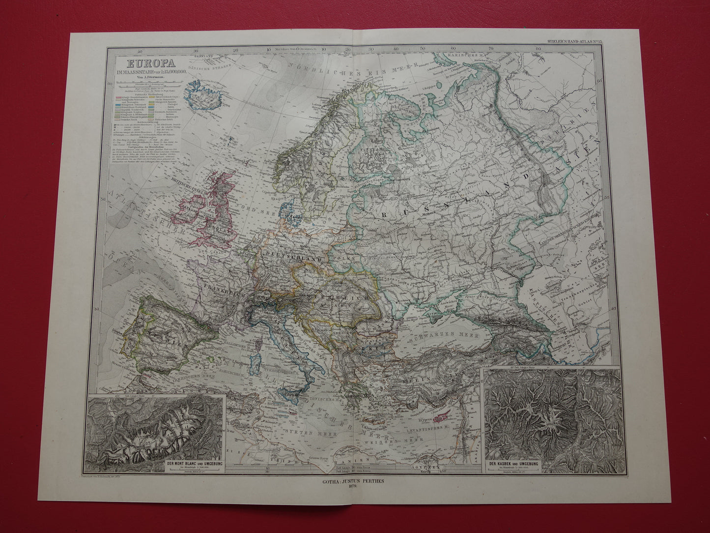 EUROPE old map of Europe from 1879 original antique German map of continent Europe