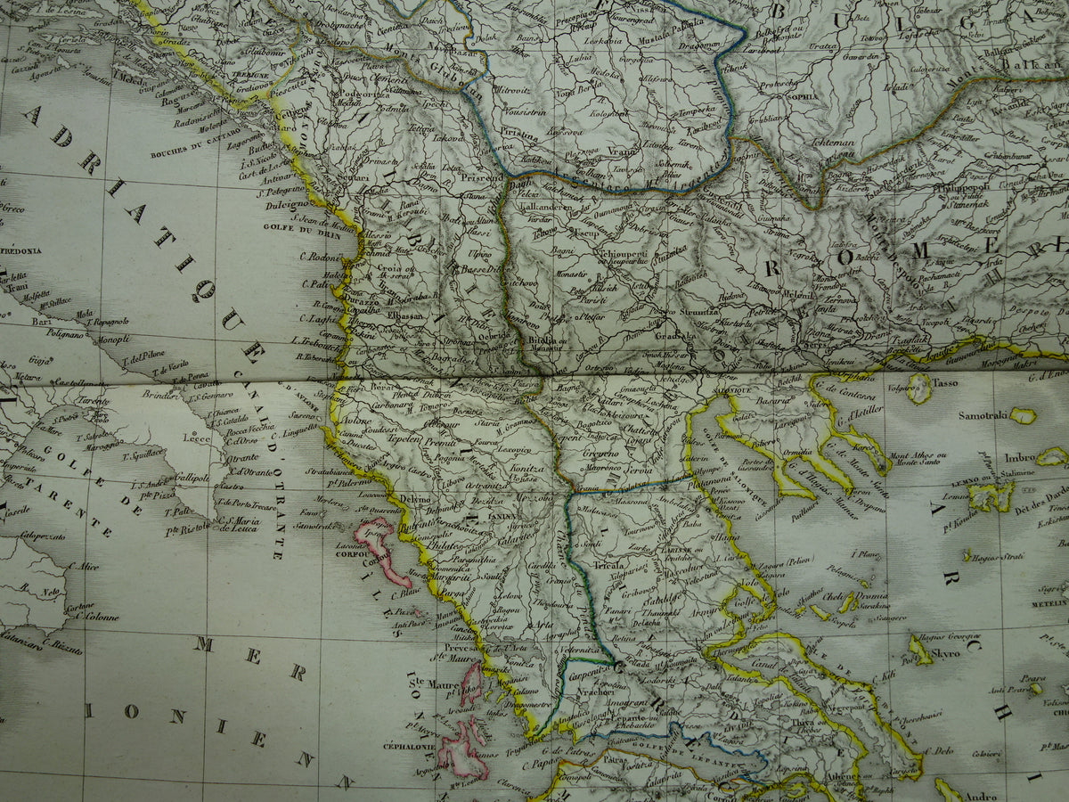 Balkan en Griekenland Ottomaanse Rijk in Europa oude kaart 1826 Grote originele antieke landkaart