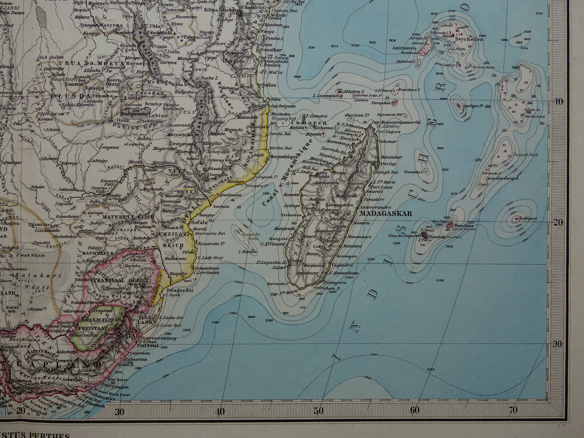 Antieke landkaart van Afrika in 1879 Originele 145+ jaar oude handgekleurde kaart van Afrikaans continent