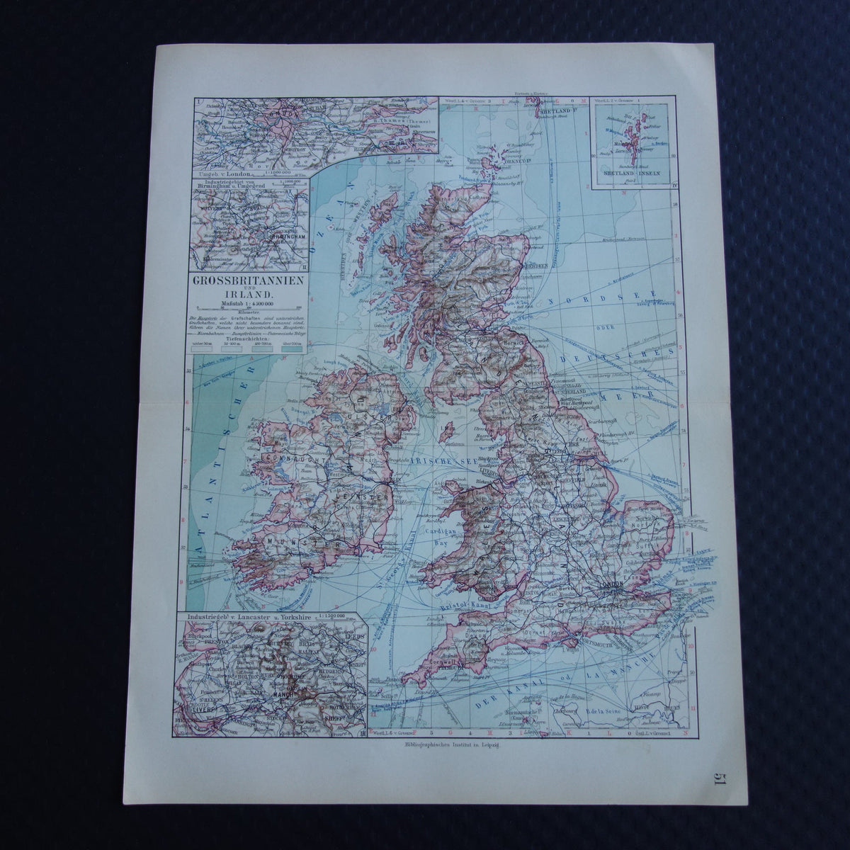 BRITSE EILANDEN oude kaart van Verenigd Koninkrijk Ierland Groot-Brittannië uit 1913 originele antieke landkaart