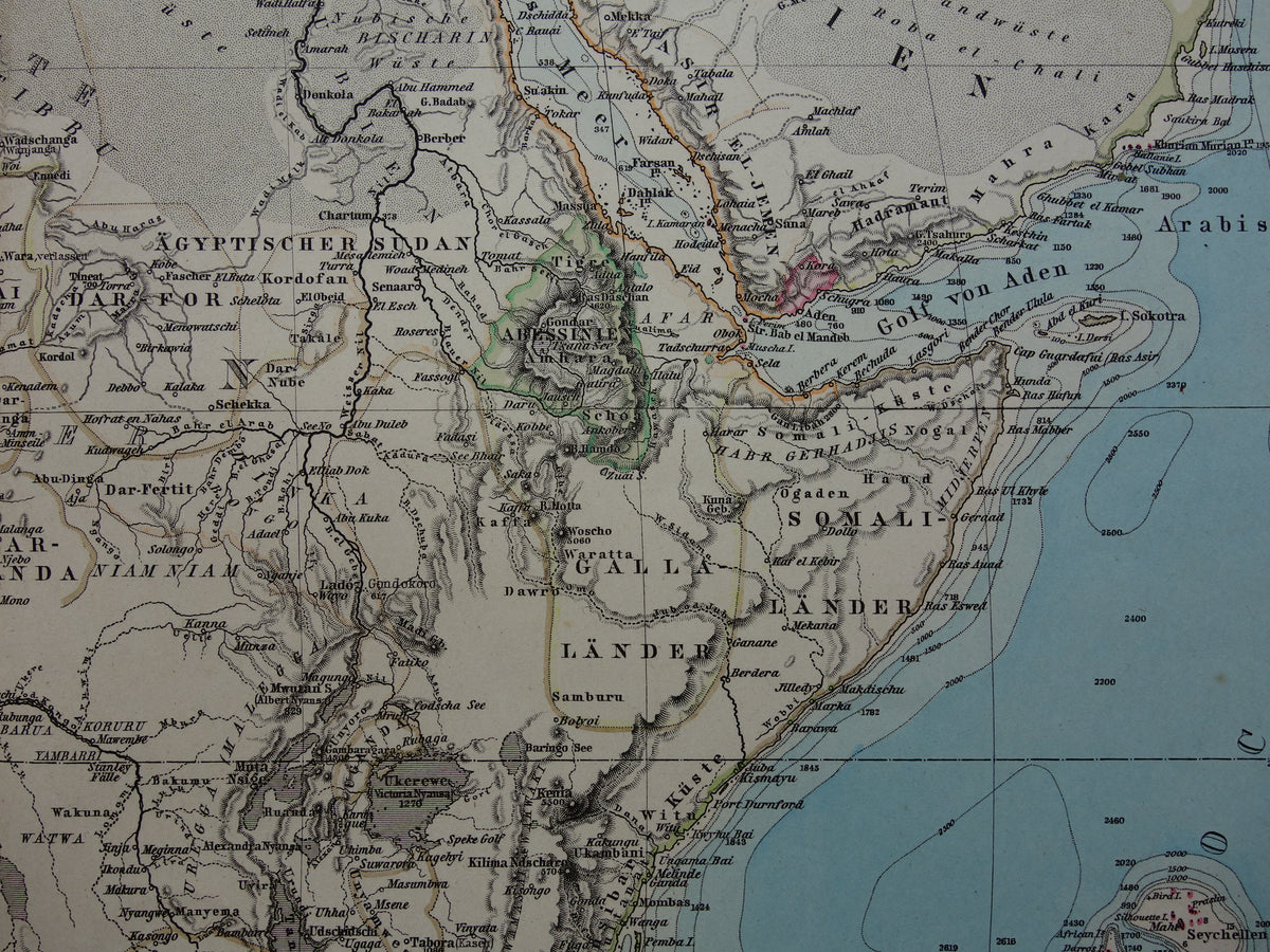 Antieke landkaart van Afrika in 1879 Originele 145+ jaar oude handgekleurde kaart van Afrikaans continent