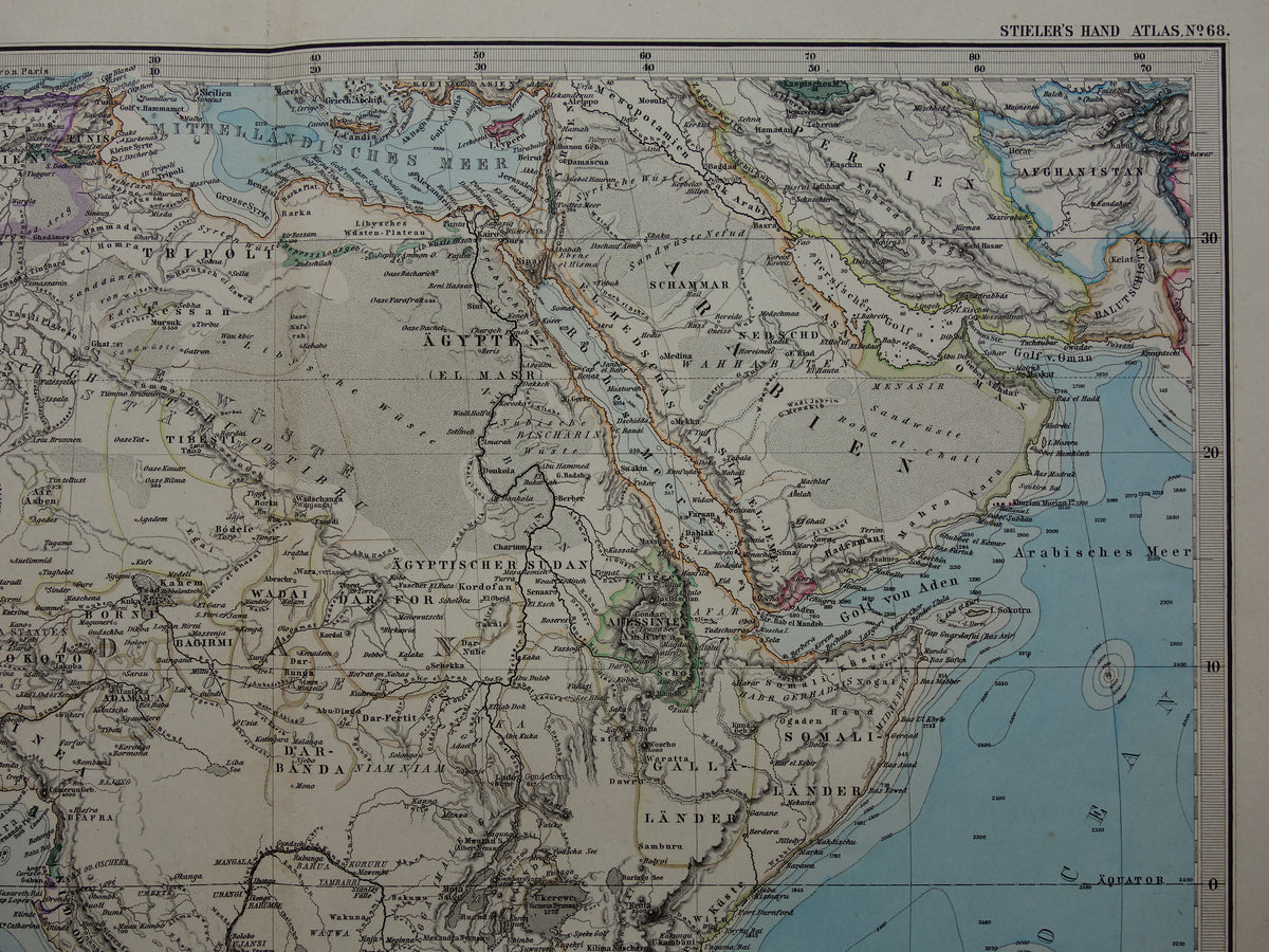 Antieke landkaart van Afrika in 1879 Originele 145+ jaar oude handgekleurde kaart van Afrikaans continent