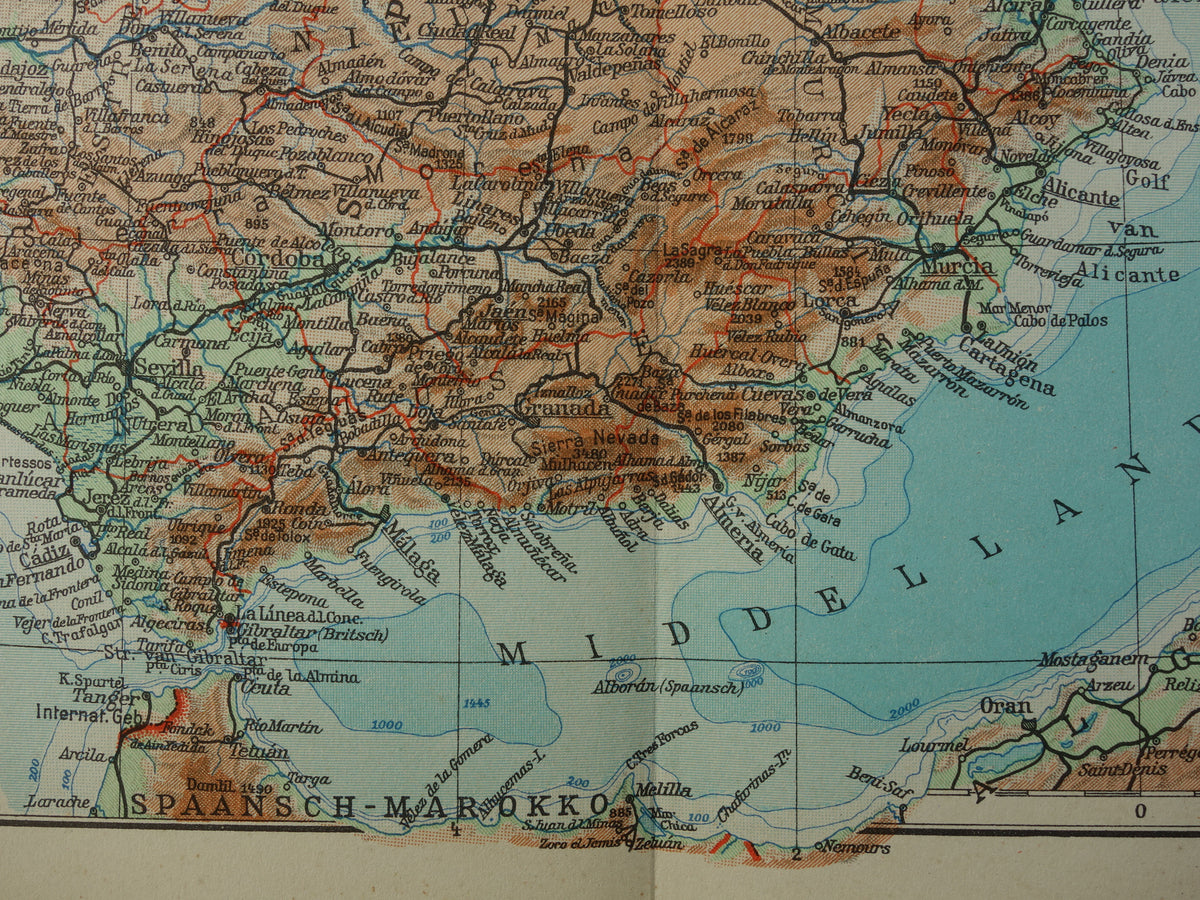 SPAIN Old map from the year 1938 historical Dutch map Spain Portugal vintage maps