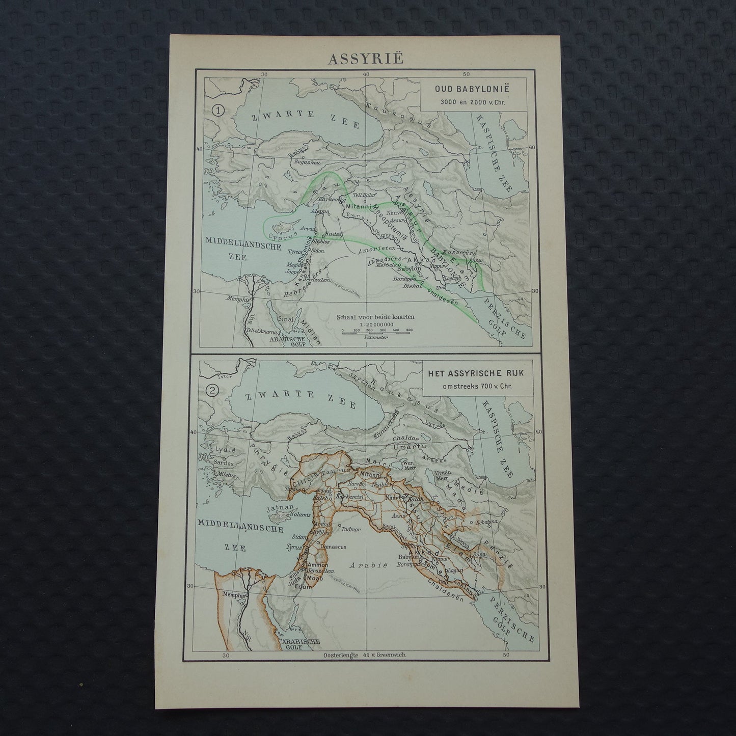 Old map of Assyria from 1933 small original vintage Dutch history map of Babylonia and Assyrian Empire