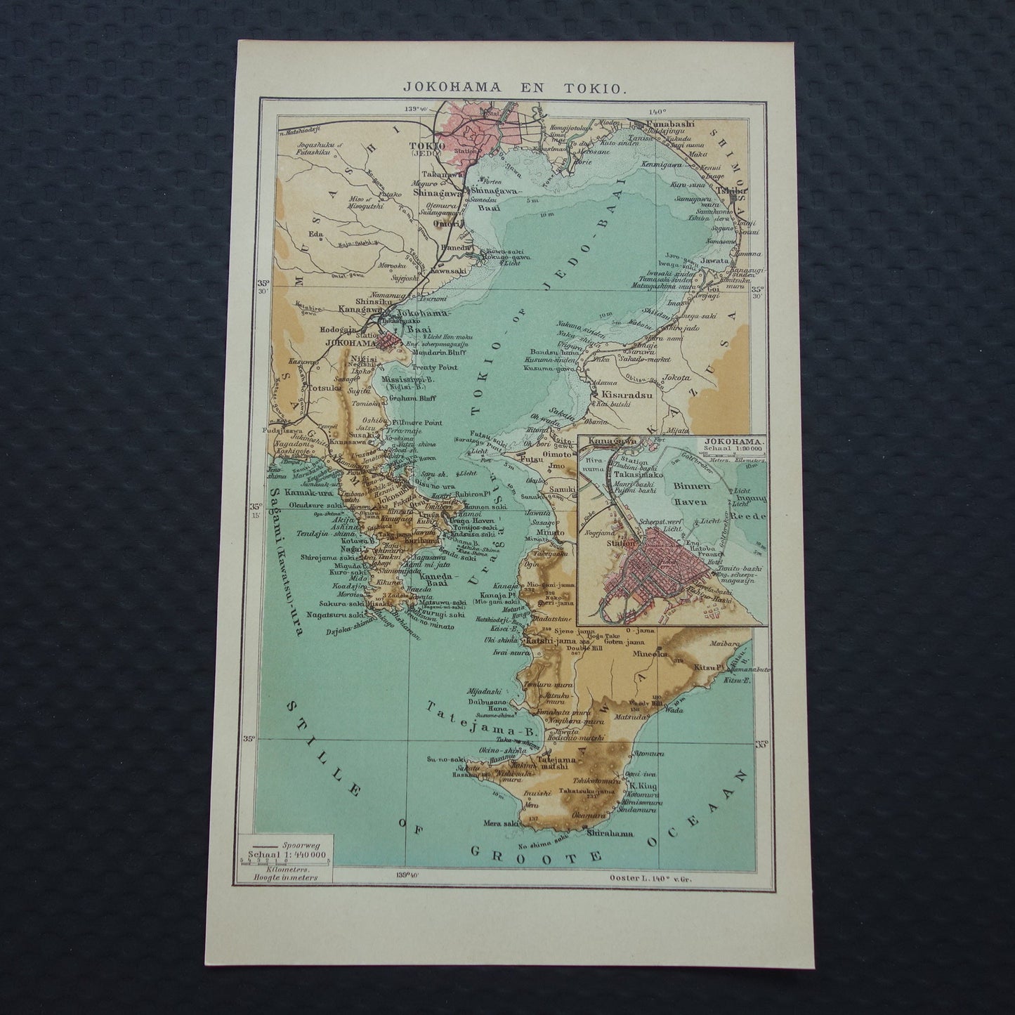 Old map of Tokyo Yokohama Japan original small antique Dutch map Tokyo Bay