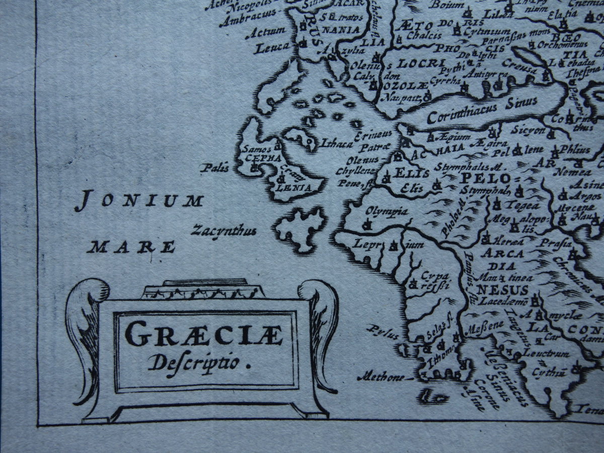 360+ Year Old Map of Greece 1661 Original Antique Map Greece Small Format - Graeciae Descriptio Cluver