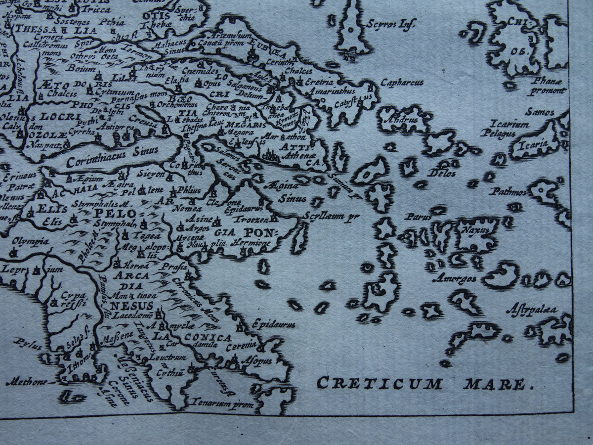 360+ Year Old Map of Greece 1661 Original Antique Map Greece Small Format - Graeciae Descriptio Cluver