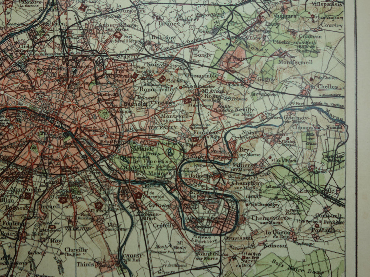 PARIS old map Original antique Dutch map of Paris and surroundings from 1910 vintage historical maps
