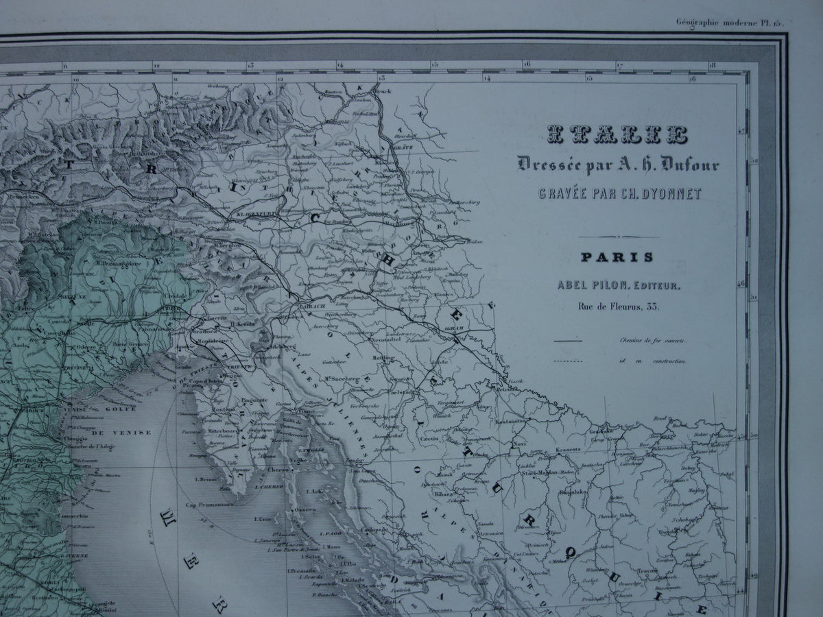 Large old map of Italy 1880 original antique map of Kingdom of Italy 60 x 82 for sale vintage poster