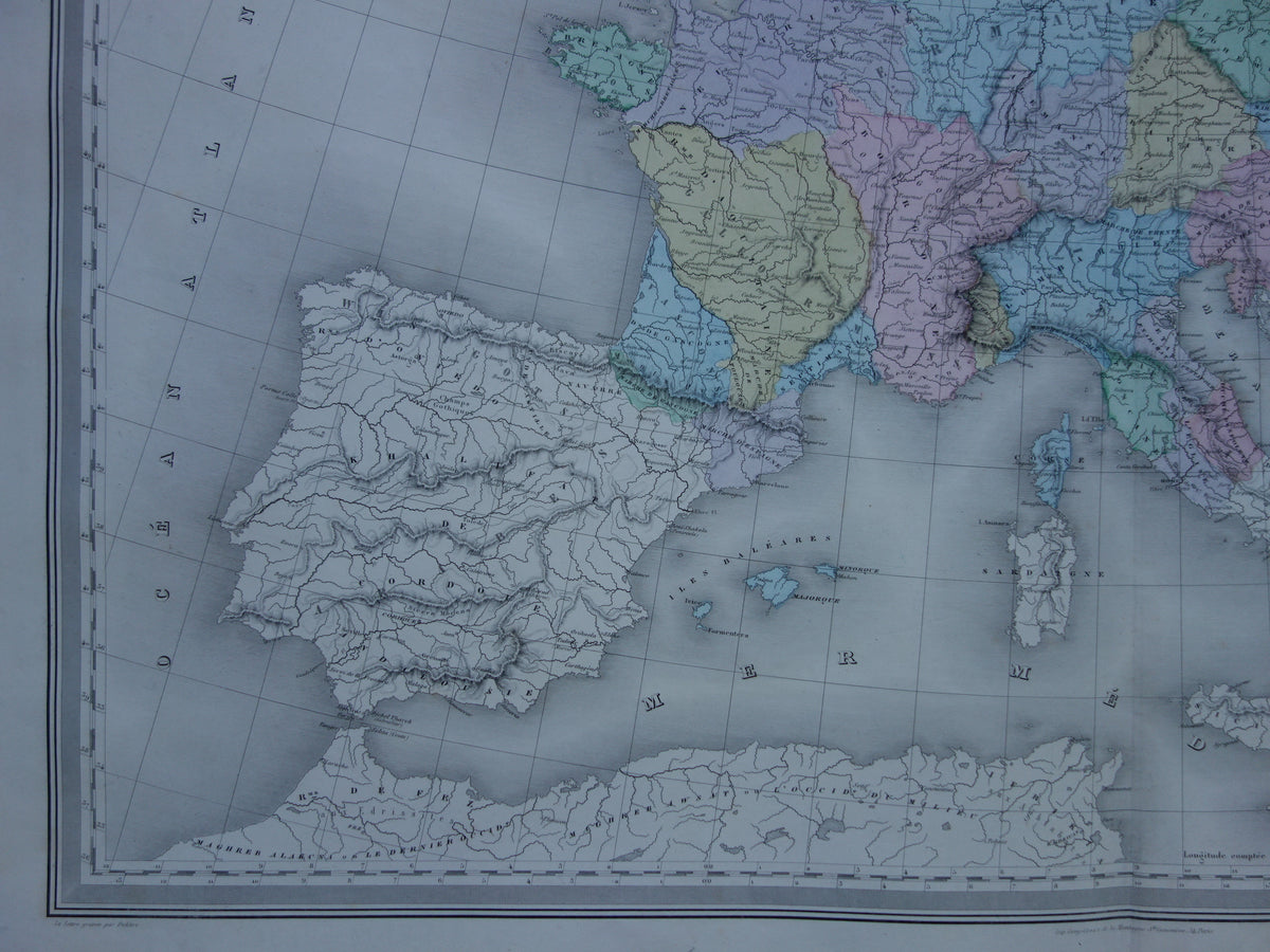 Map of Europe Charlemagne Antique map European continent 8th century Emperor Charles vintage maps
