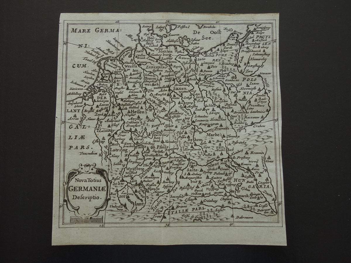 DUITSLAND 360+ jaar oude kaart van Duitsland 1661 originele antieke Nederlandse landkaart zeer klein formaat