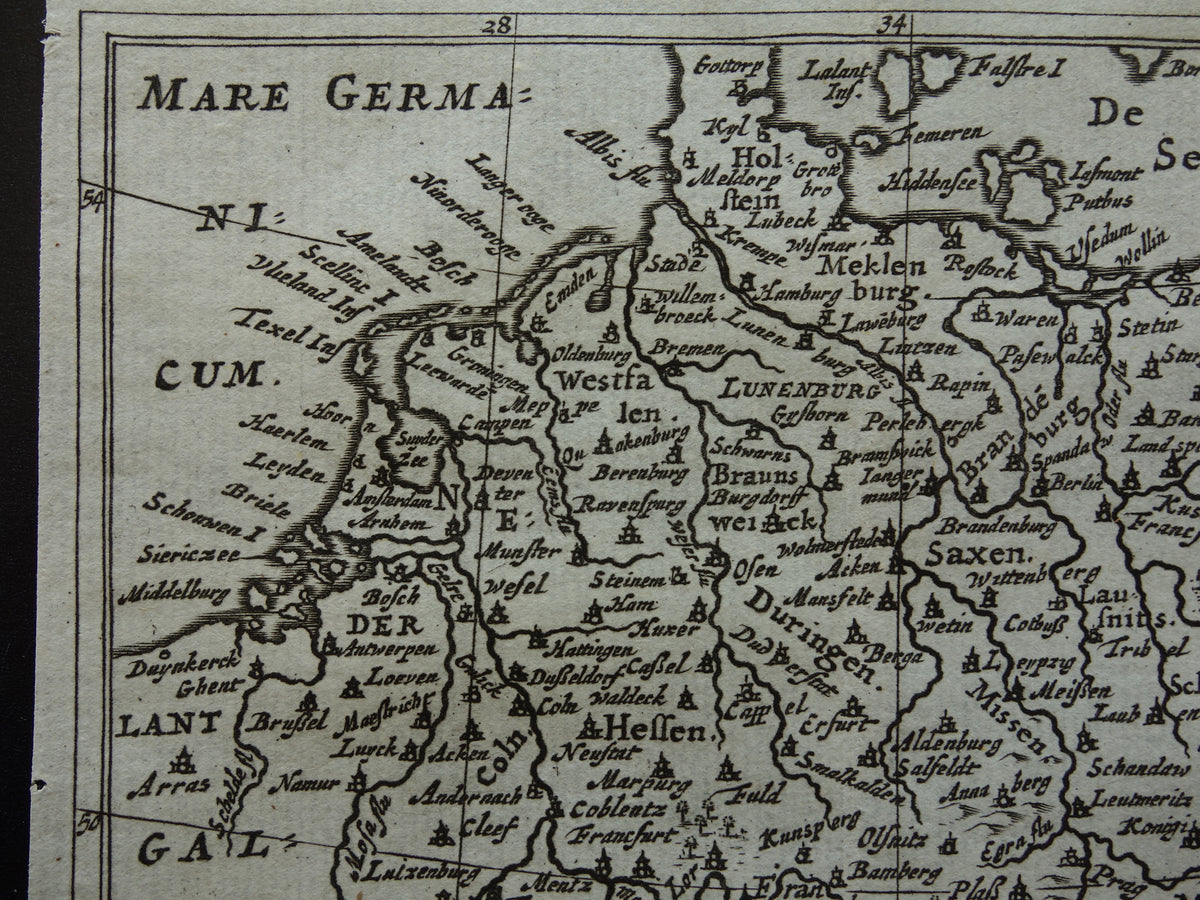 GERMANY 360+ year old map of Germany 1661 original antique Dutch map very small size