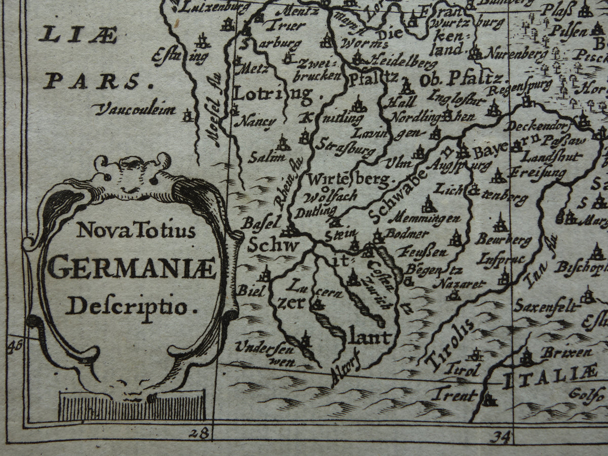 GERMANY 360+ year old map of Germany 1661 original antique Dutch map very small size