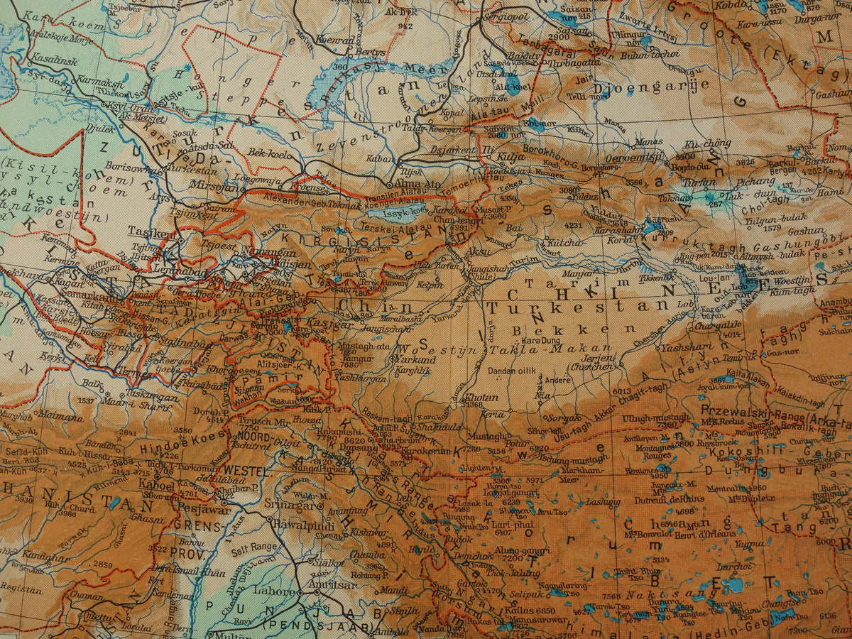 TIBET and XINJIANG Old map from the year 1938 historical Dutch map Tibet and Xinjiang vintage maps
