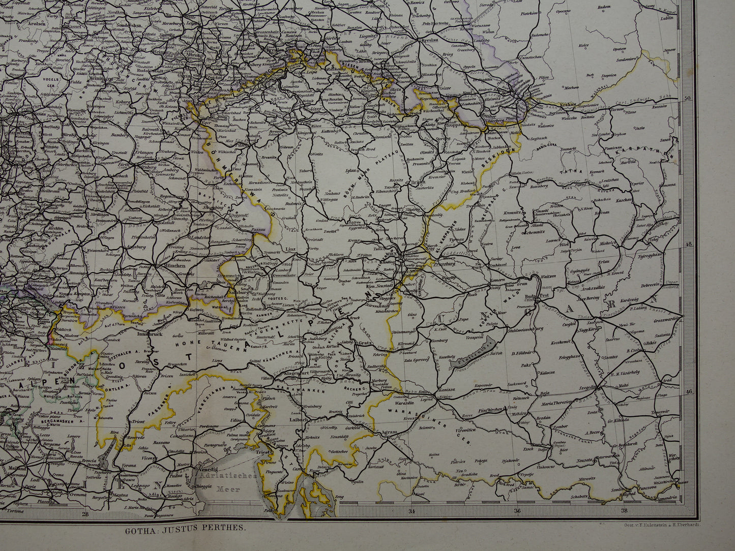 Antique map of Railways in Netherlands Germany original 140+ year old map railway lines central Europe railway map