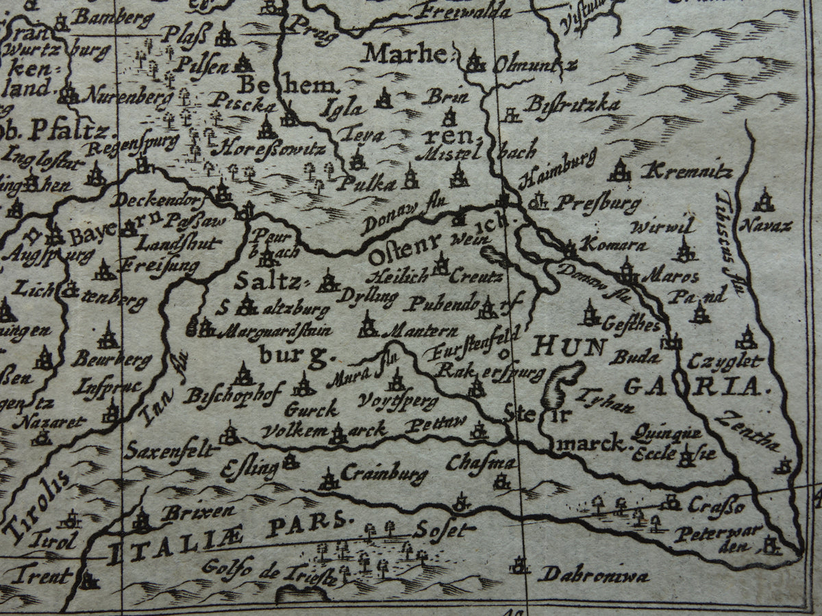 GERMANY 360+ year old map of Germany 1661 original antique Dutch map very small size