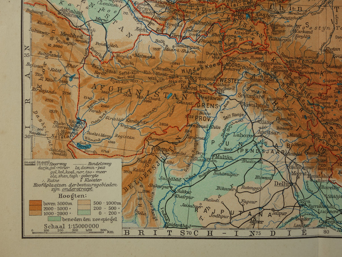 TIBET and XINJIANG Old map from the year 1938 historical Dutch map Tibet and Xinjiang vintage maps