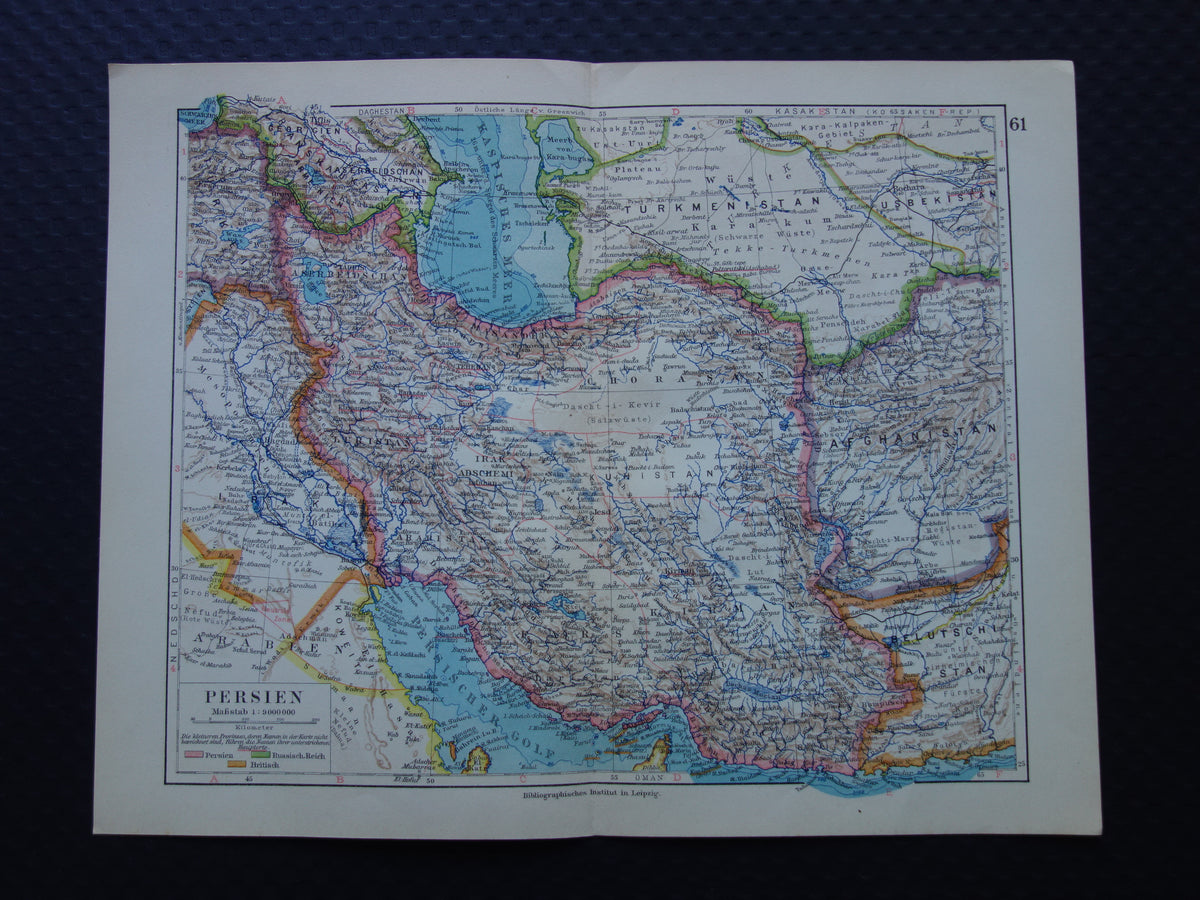 Original old map of Persia / Iran from 1928 vintage map Tehran - historical maps