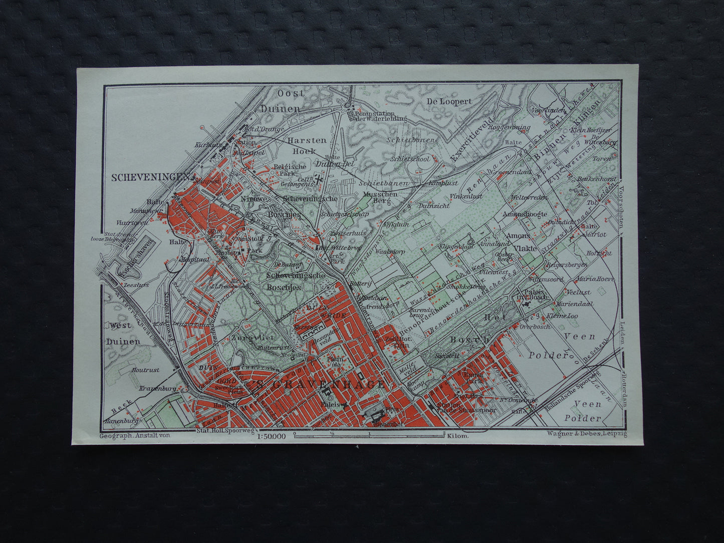 SCHEVENINGEN old map of Scheveningen and The Hague 1904 small original antique map Netherlands