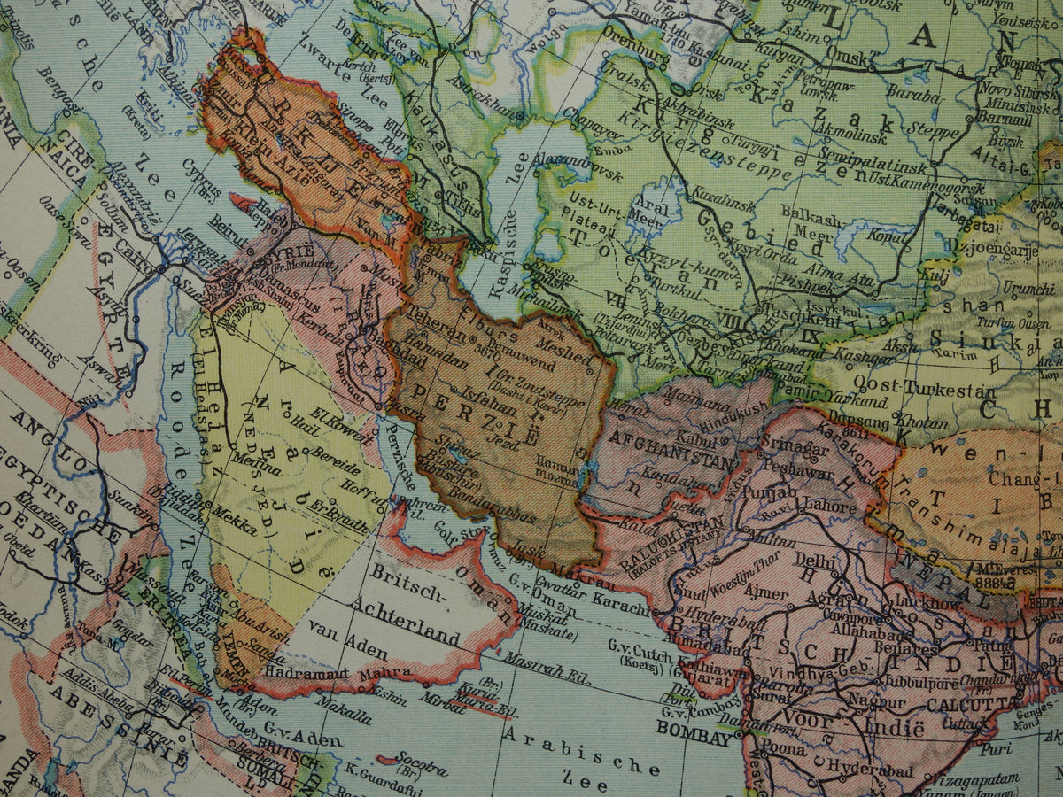 ASIA old map of continent Asia from 1936 original Dutch vintage map