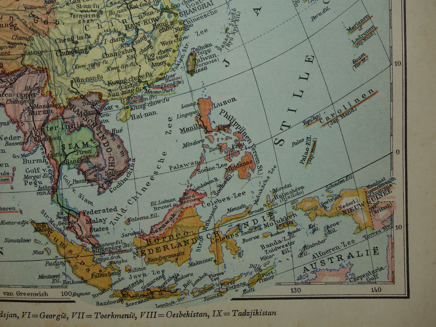 ASIEN alte Karte des Kontinents Asien von 1936 originale niederländische Vintage-Karte