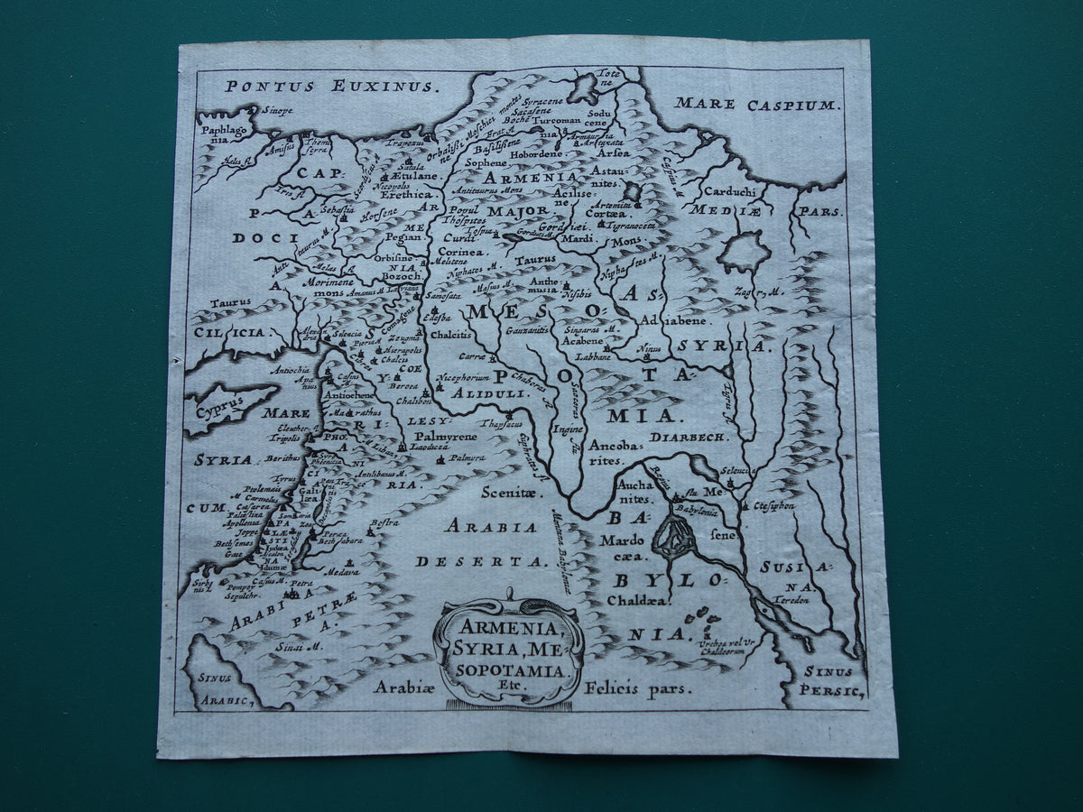 Old map of Palestine Syria Mesopotamia Armenia in ancient times 1661 original antique map small format Armenia Syria Mesopotami Cluver