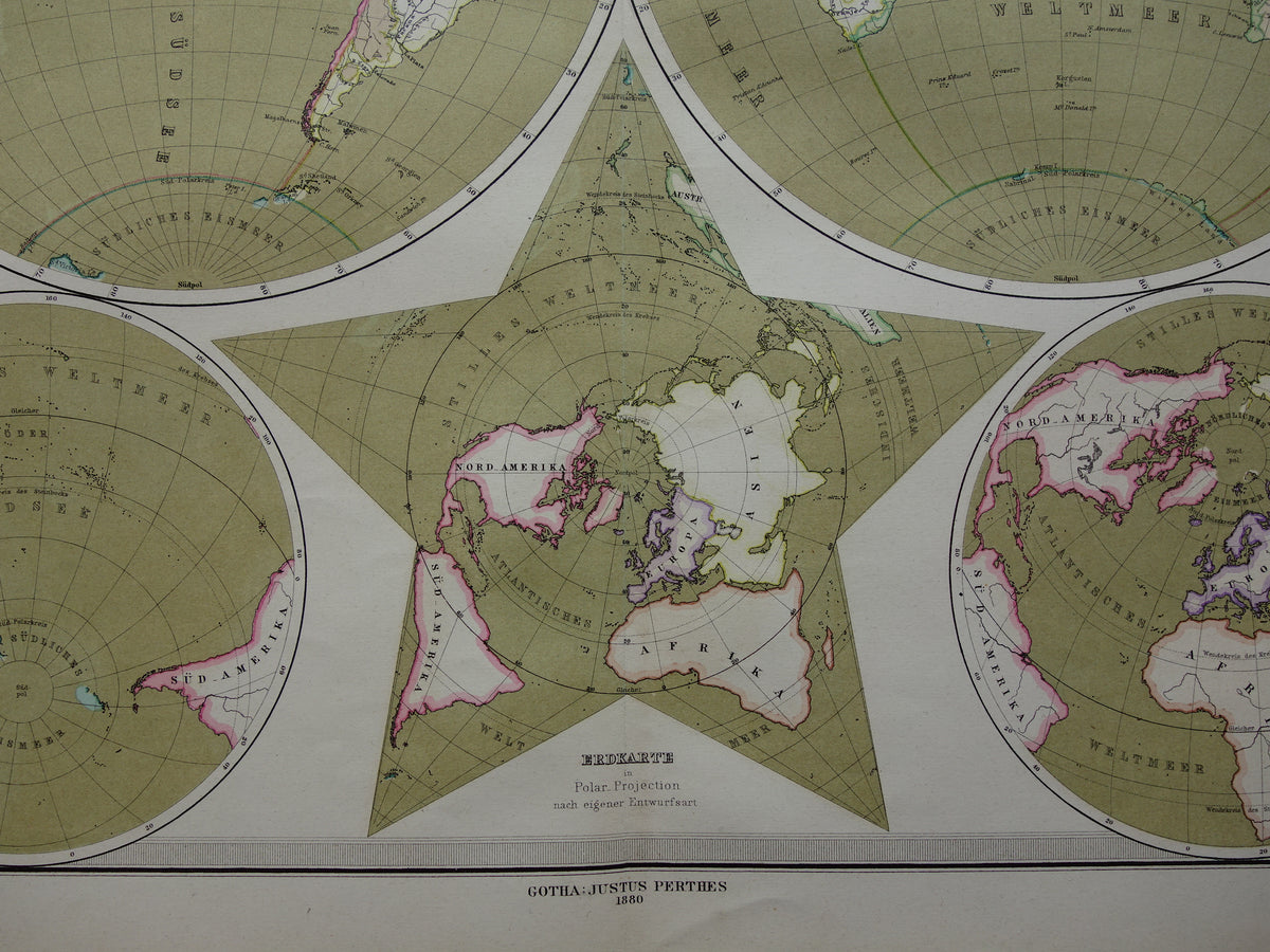 WORLD MAP large old map of the World from 1880 original vintage map largest land mass water mass with date