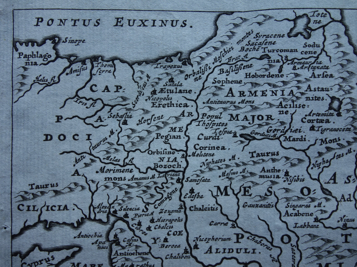 Old map of Palestine Syria Mesopotamia Armenia in ancient times 1661 original antique map small format Armenia Syria Mesopotami Cluver