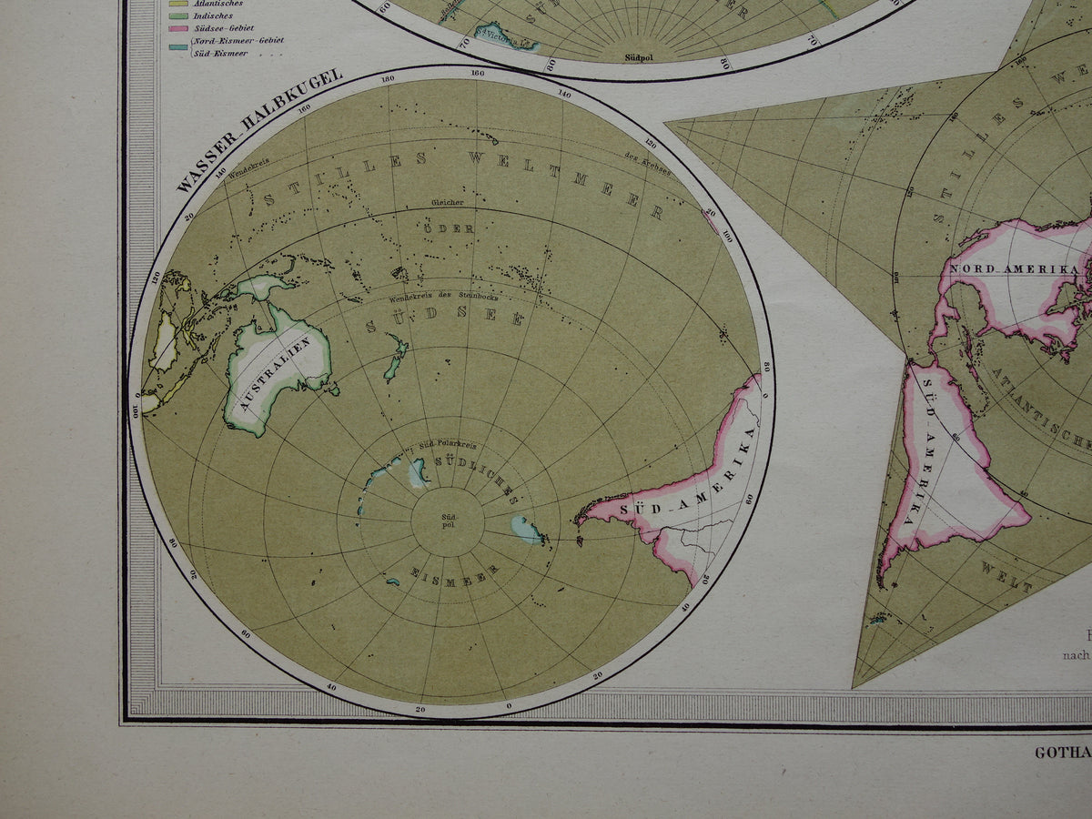 WORLD MAP large old map of the World from 1880 original vintage map largest land mass water mass with date