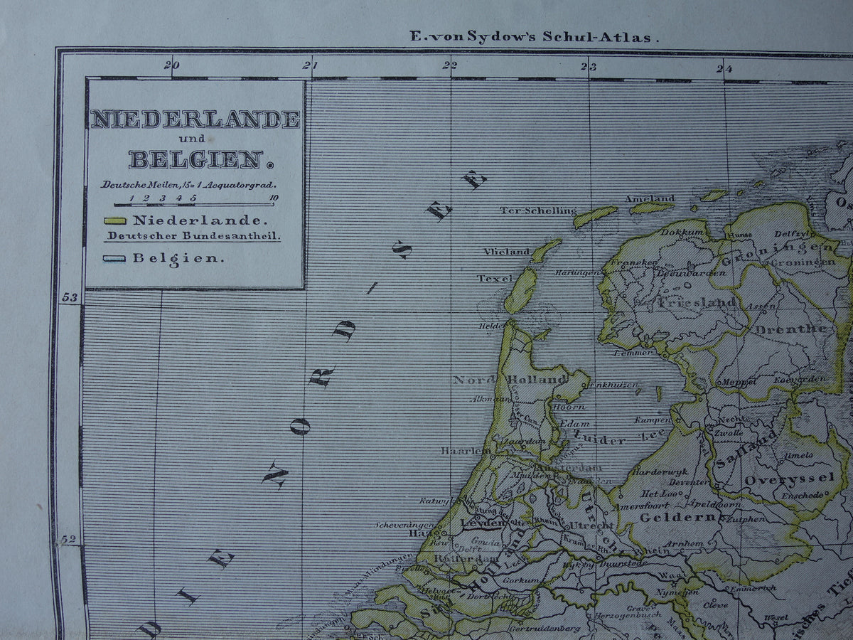 Old map of NETHERLANDS and BELGIUM from 1869 Antique German map Benelux vintage print