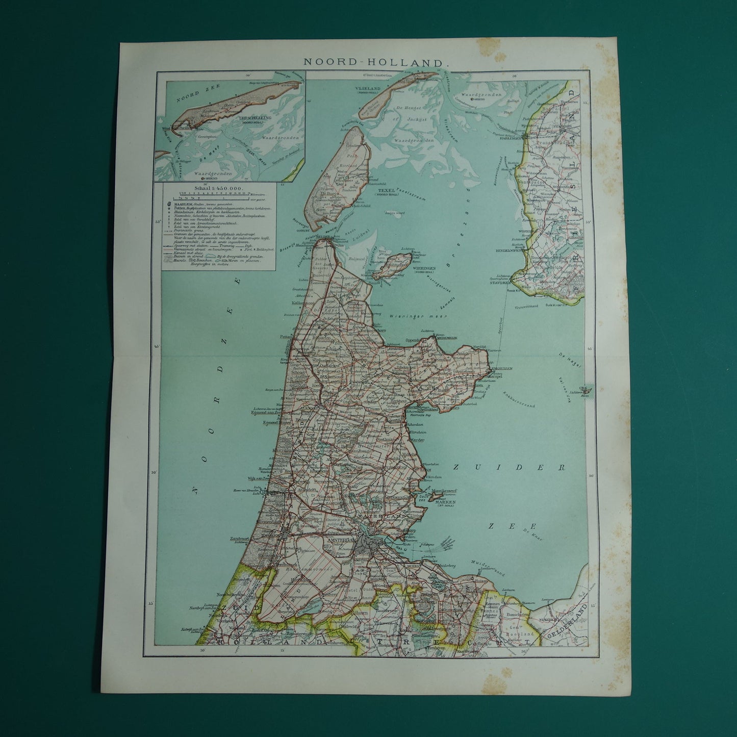Old map of the province of North Holland from 1920 original vintage antique map Amsterdam Enkhuizen Alkmaar Texel - Dutch maps