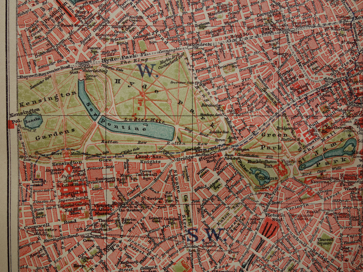 LONDEN oude plattegrond uit 1919 originele Nederlandse antieke kaart van centrum Londen City Westend