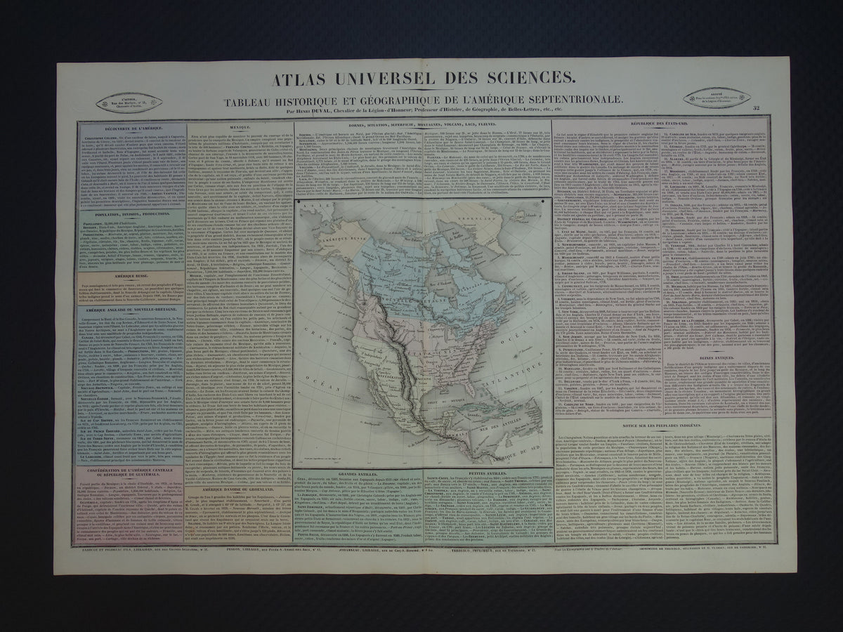 Noord-Amerika oude kaart 1837 Franse antieke geschiedeniskaart van de VS Canada Mexico