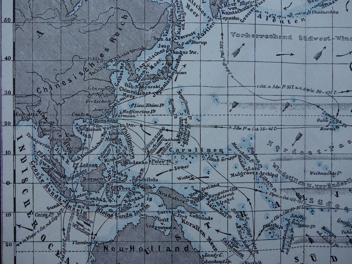PACIFIC OCEAN map of the Pacific Ocean Pacific Original 150+ year old antique German map nautical chart