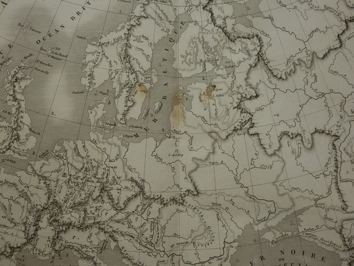 EUROPA antieke hydrografische kaart van Europa uit 1830